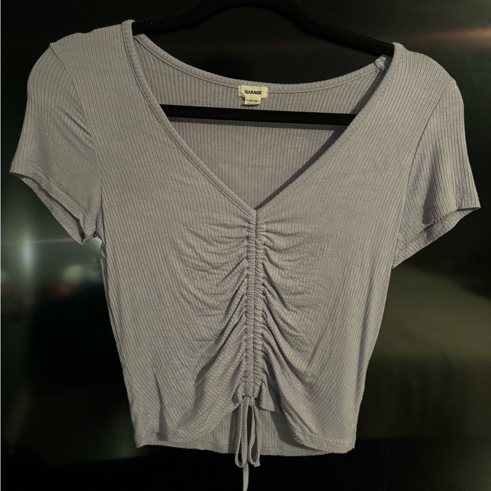 Garage Cropped Ribbed V-Neck Top - M - Lavendar
